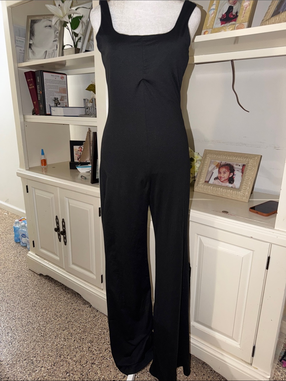 SHEIN Black Square Neck Wide-Leg Jumpsuit
